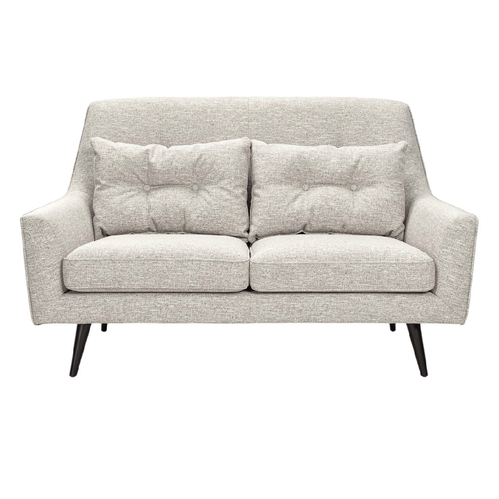 **Sofa z obiciem szaro-beżowym z poduszkami**
